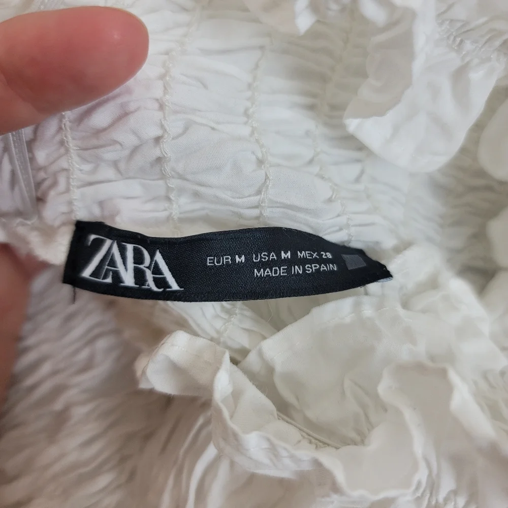 Zara White Smocked Wrap Crop Top 100% Cotton Size Medium